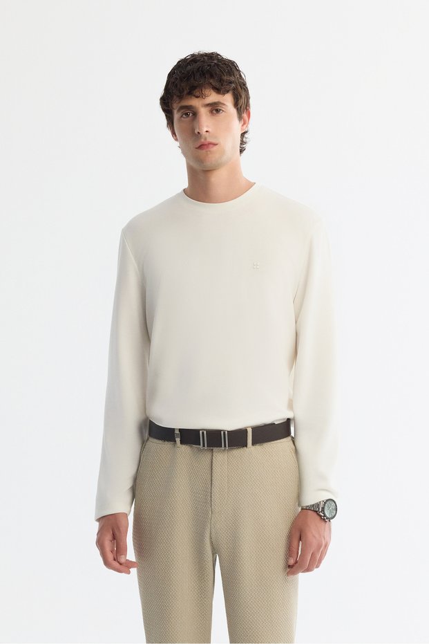 Men's Ecru Crew Neck Viscose Blended Basic Regular Fit Sweatshirt A42Y1350