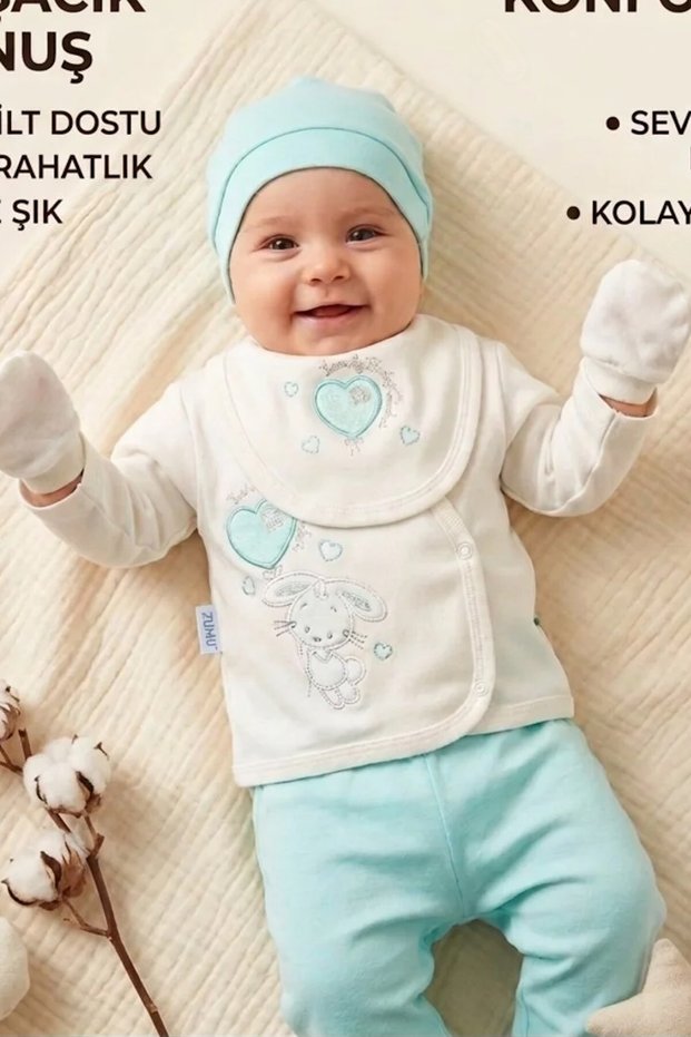 0-3 Months Cute Rabbit Embroidered 5-Piece Zibin Set 100% Cotton