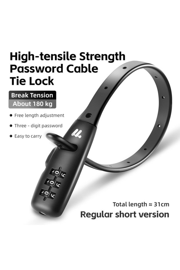 0705116-31cm WEST BIKING Portable Bicycle Lock Cable Tie Zinc Alloy Password Lock Anti-Theft Bike He