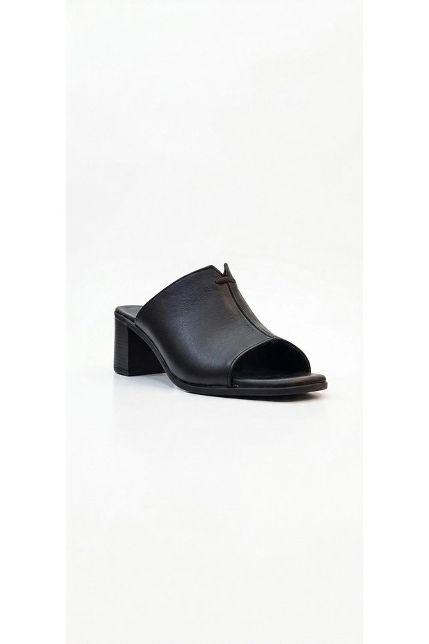 Black Women's Genuine Leather Heeled Slippers 617.1513