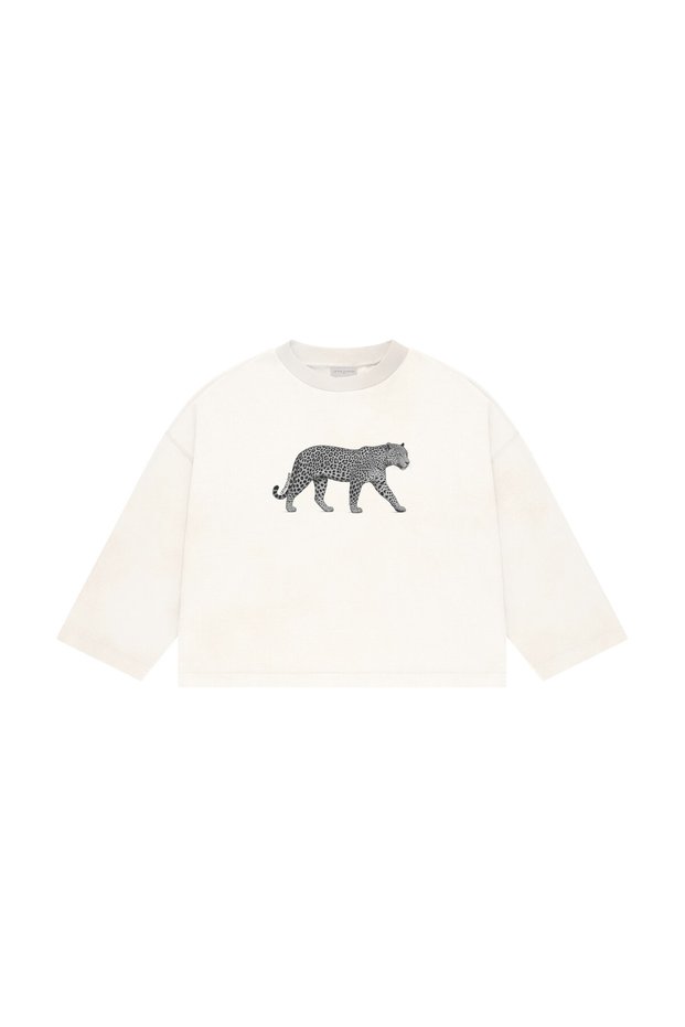 Cheetah Baskılı Uzun Kollu Basic T-Shirt