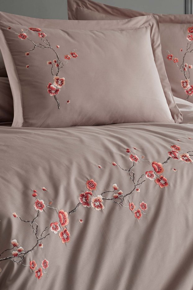 Sakura - 100% Cotton Poplin Embroidered Duvet Cover Set