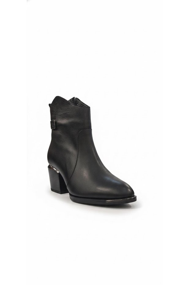 Black women's genuine leather heeled boots 039.440