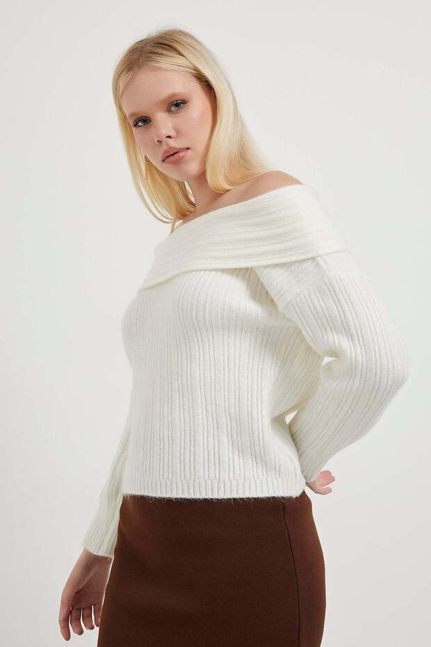 Madonna Collar Draped Knitwear Sweater