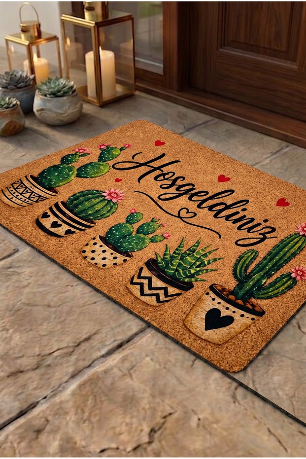 Cute Cacti Design Doormat - Digital Printed Base Door Mat