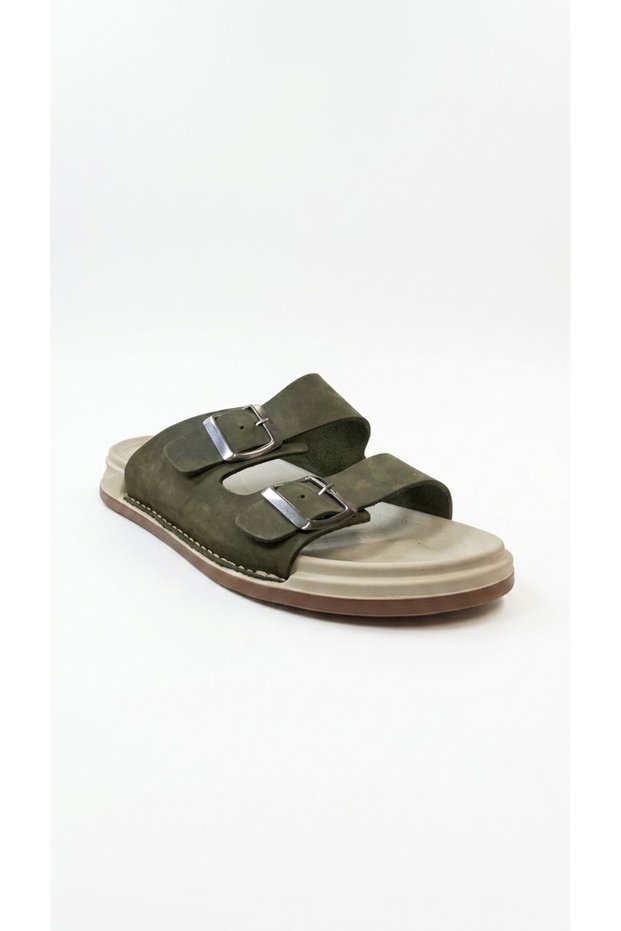 Khaki Nubuck Men's Genuine Leather Slippers 732.251