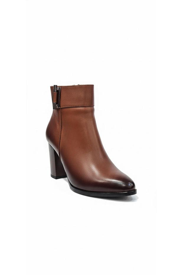 Tan Women's Genuine Leather Heeled Boots 039.150