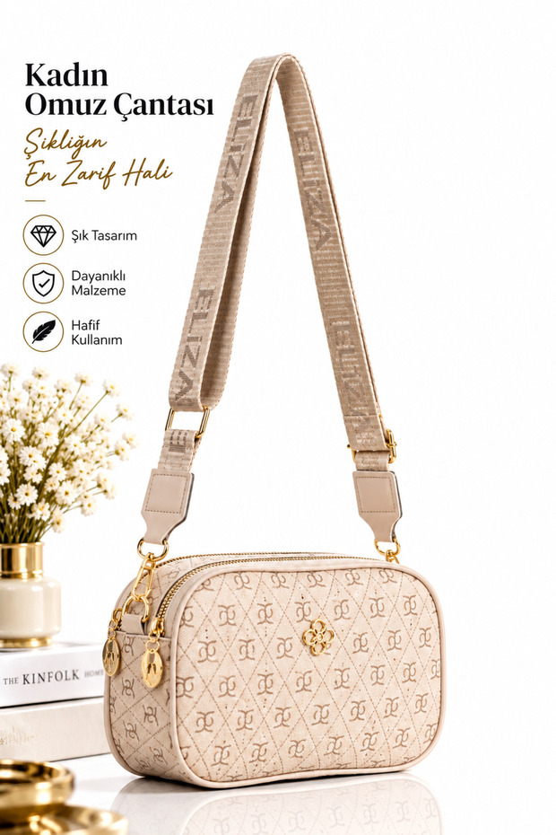 Women's Patterned Shoulder and Crossbody Bag with 2 Compartments, Daily Stylish Handbag