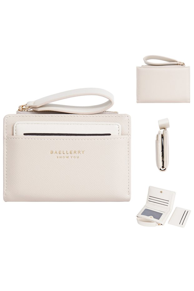White Baellerry Slim Multi-card Short Wallet for Women Luxury PU Leather Noble Female Purse Holder w