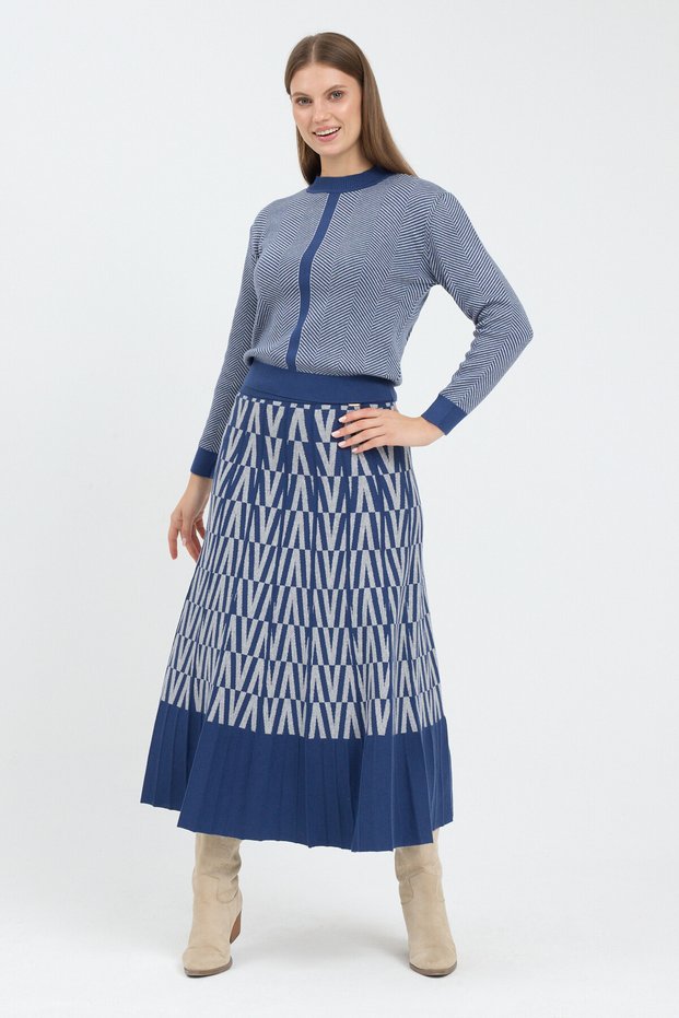 Geometric Patterned Midi Length Knitwear Skirt