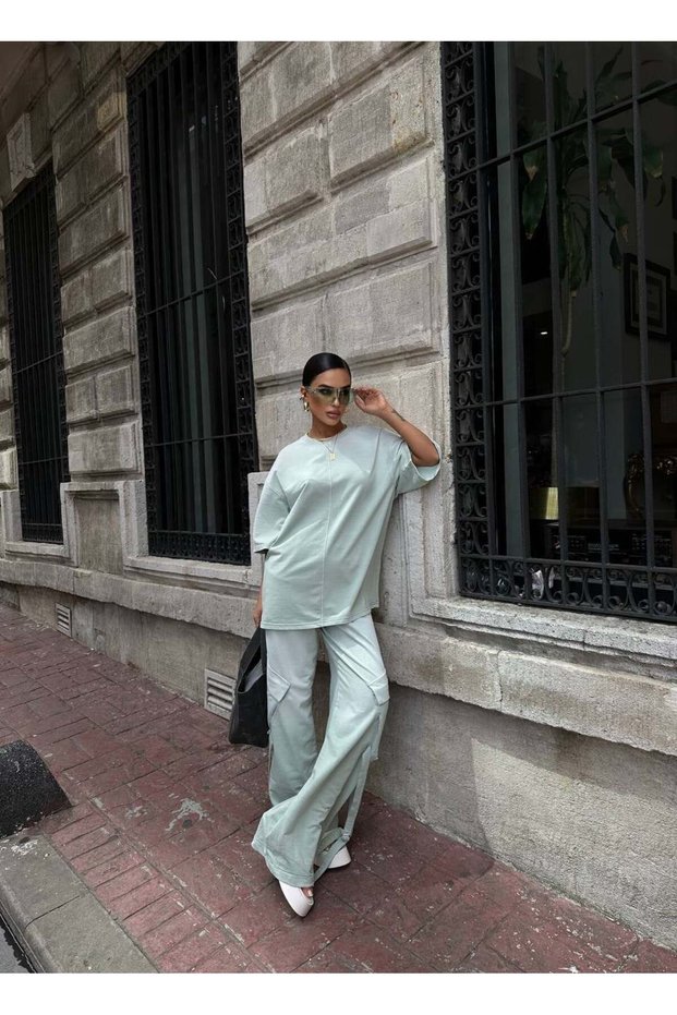 Oversize Washed Lace-Up Cargo Two-Piece Set