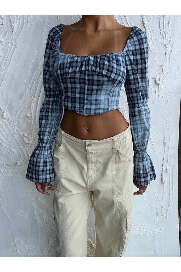 Plaid Patterned Cotton Crop Bustier