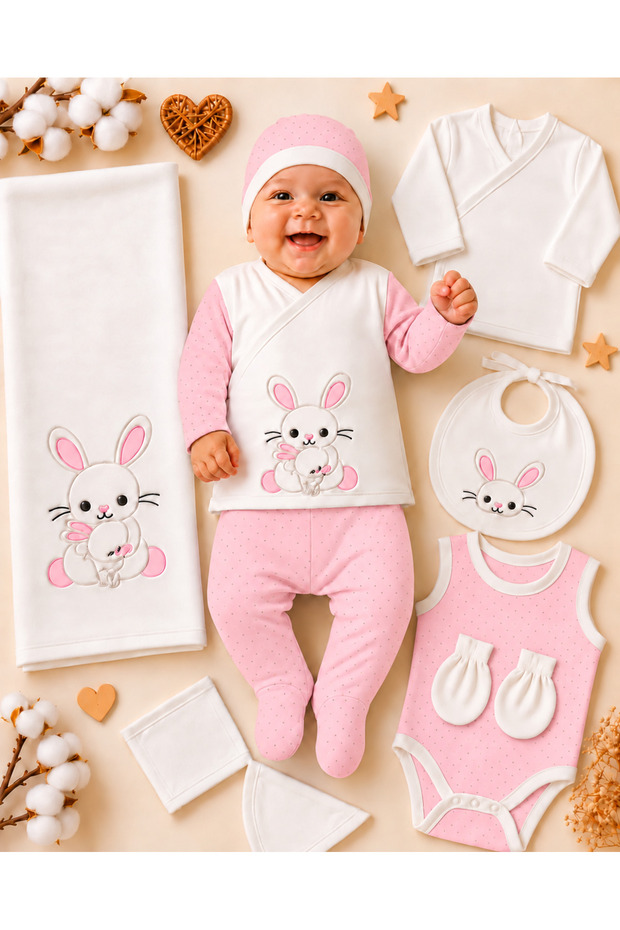 10 Piece Premium Baby Hospital Discharge Set Rabbit Patterned Newborn Set