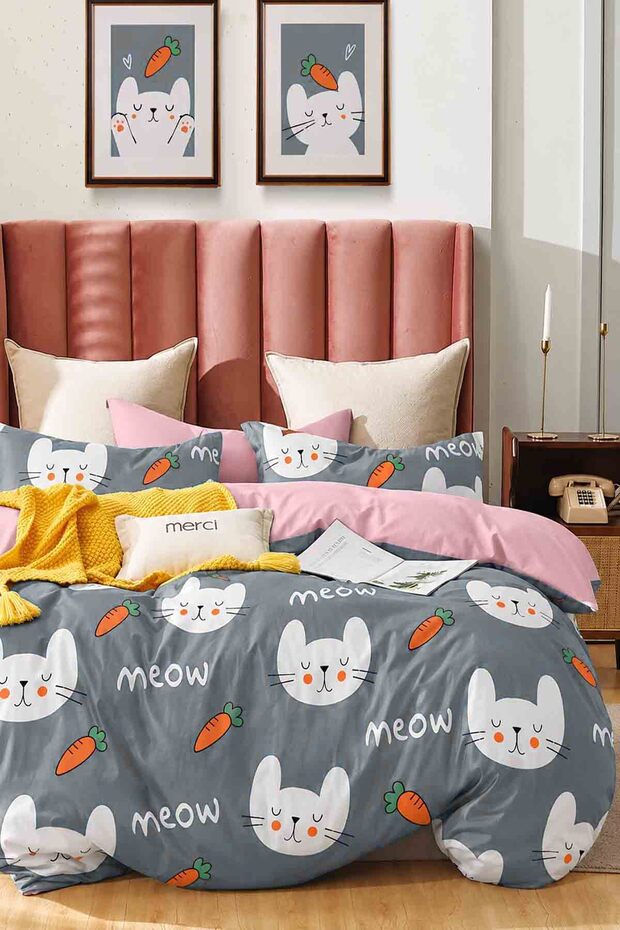Elastic Sheet Duvet Cover Set Double Size Meav Gray