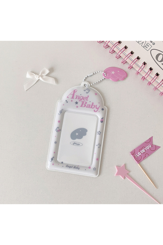white INS Fashion Korean Girl 3inch Idol Photo Storage Card Holder Cute Angel Wings Holder Pendant C