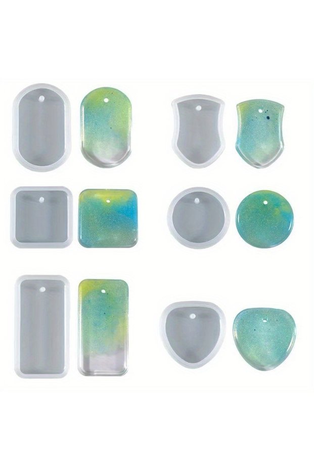 S A set-6pcs 1/6/10pcs DIY Keychain Pendant Silicone Mold Set Crystal Epoxy Resin Mold Round Rectang
