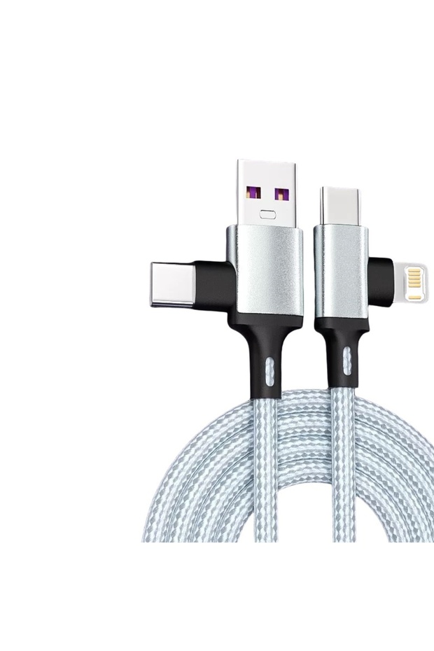 2m Silver 4 in 1 USB Type C Cable 66W PD Fast Charging Wire Type C To Lightning Cable For iPhone 17