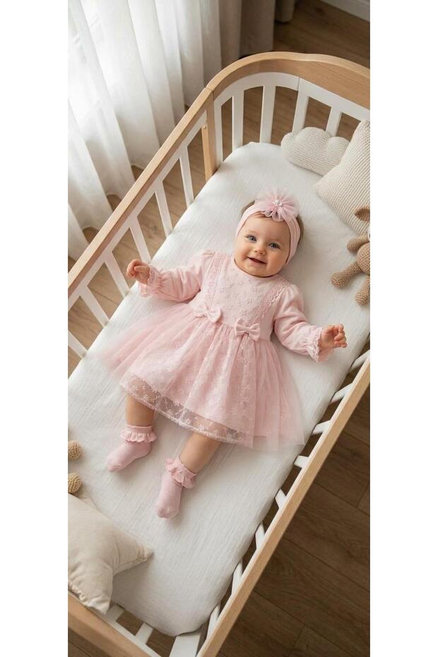 Baby Girl Christening Dress with Bandana, Lace, Newborn Hospital Discharge Wedding Dress, Evening Gown, Christening Dress 68