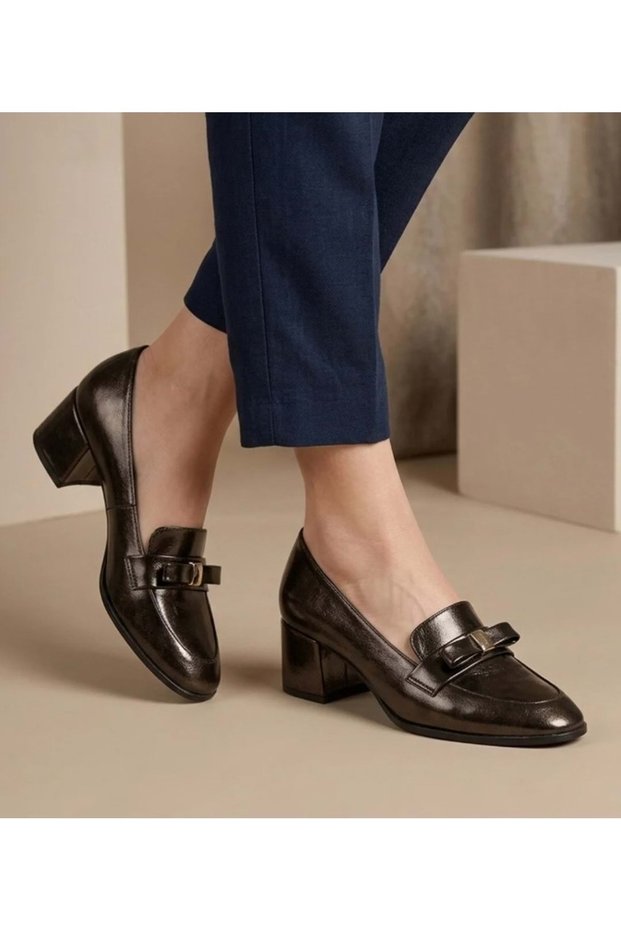 Feles Ribbon Detailed Classic Heeled Women's Shoes Black