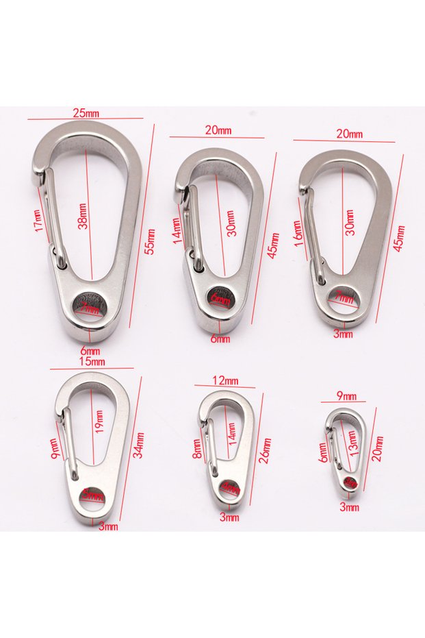 20mmx9mm 2pcs Stainless Steel Small Mini Carabiner Clip Spring Snap Hook Keychains for DIY Key Ring