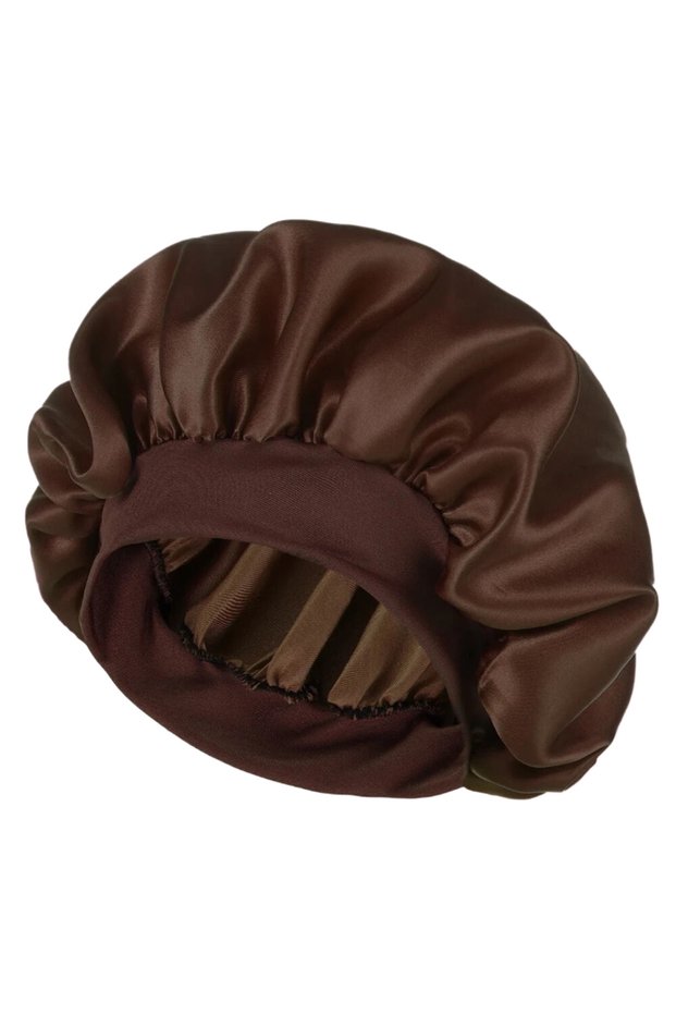 Coffee 1PC Satin Bonnets Night Sleeping Cap Large Elastic Wide Soft Band Colorful Silk Hat for Curly