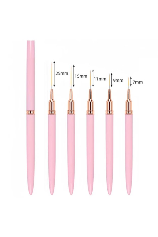 Pink set 5pcs Nail Art Liner Brush Set UV Gel Nail Brushes Kits French Stripe Line Painting Drawing