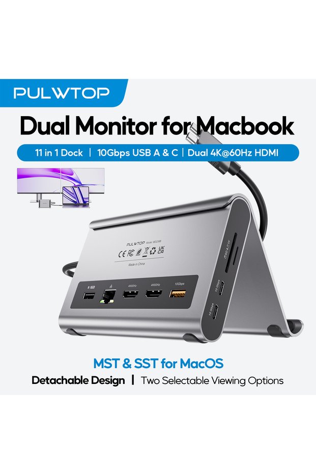 PULWTOP USB C Docking Station Dual Monitor with 2 HDMI, PD,Ethernet, USB A/C 10Gbps, Audio, SD/TF, f