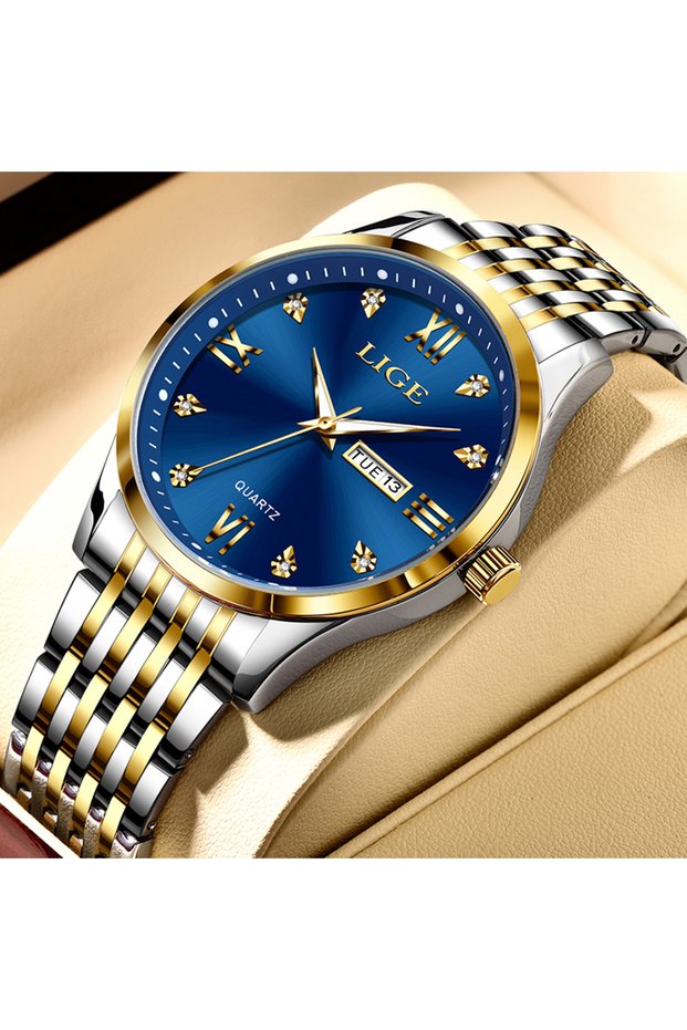 LIGE gold blue LIGE New Ladies Waterproof Watches Fashion Business Diamond Bracelet Watch For Women