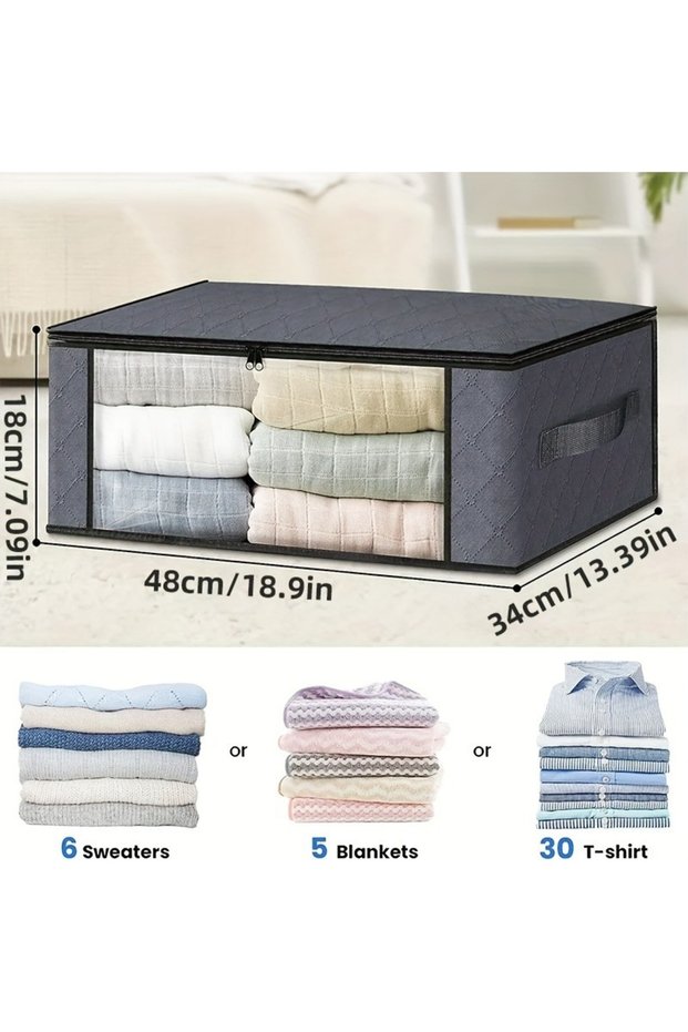 1pc 35L Fabric Storage Bags with Clear Viewing Windows - Quilted, Foldable Organizer Boxes for Cloth
