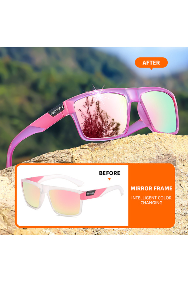 pink Photochromic Frame Sports Sunglasses UV Protection Light Intelligent Changing Eyewear for Cycli