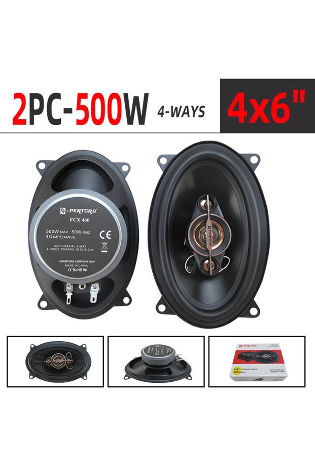 A Pair of 4x6-Inch Coaxial Four-Way Car Audio Speakers, 500W Maximum Power, 50W RMS, High-Power Soun
