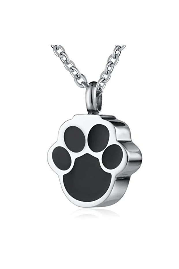 Silver Pet Cat Dog Paw Print Cremation Jewelry for Ashes Wearable Urn Necklace Keepsake Memorial Pen