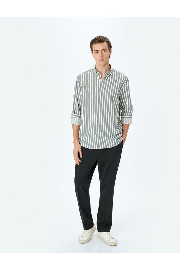 Striped Long Sleeve Button Lapel Slim Fit Shirt