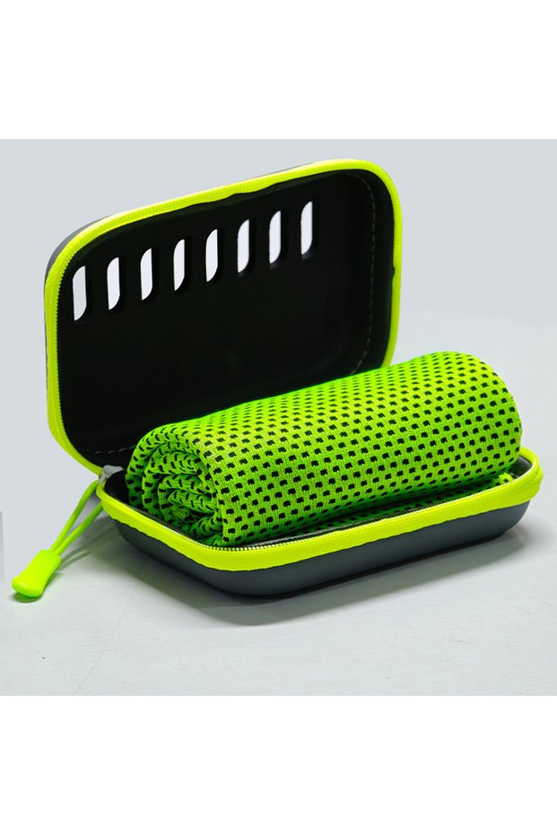 1set green Camping Cooling Towels with EVA Case Compact & Portable Travel Ice Towel Quick Dry Towels
