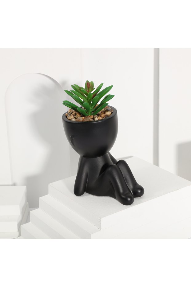FX23110306A XIYA FLOWER Artificial Aloe Potted Plant Black Miniature Character Pot Fake Potted Plant