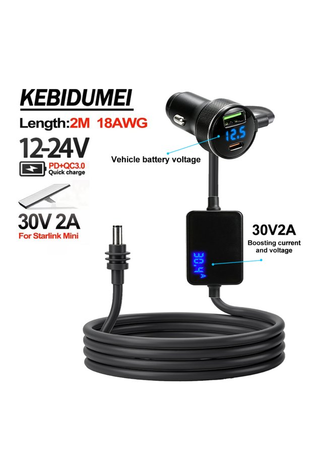 kebidumei 2M Upgraded Waterproof Starlink Mini Power Adapter 12V-24V to 30V 2A Step Up Converter,QC3