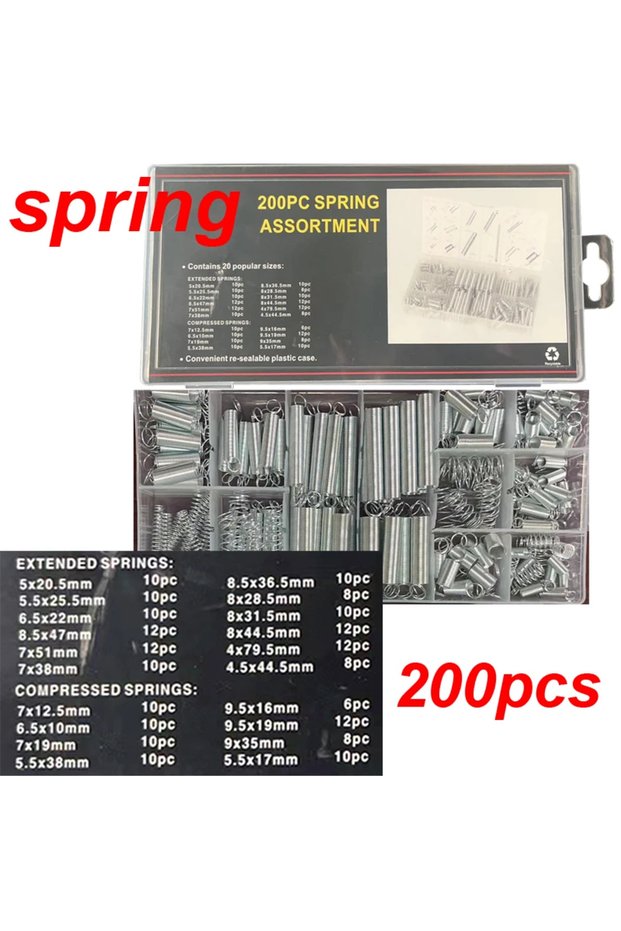 200 قطعة من زنبركات الشد والضغط والتمديد، مجموعة زنبركات خطافية قابلة للتمدد، أدوات يدوية الصنع، أدوات الوصول