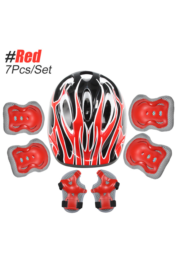 Red 7Pcs Kids Bike Helmet,Toddler Helmet Knee and Elbow Pads Wrist Guards Adjustable Protective Gear
