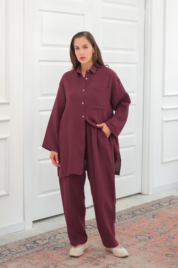 Muslin Trouser Suit Burgundy