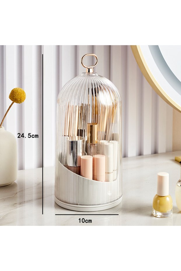 WHITE 360° Rotating Makeup Brush Holder With Lid Desktop Makeup Organizer Cosmetic Storage Box Lipst