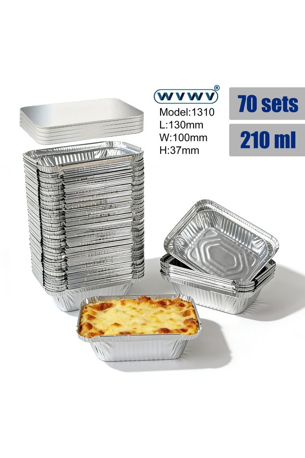 70Pcs Paper Lid 70Pcs, 210ml Cake-Shaped Aluminum Foil Baking Pans, Suitable for Baking, Cakes, Chee