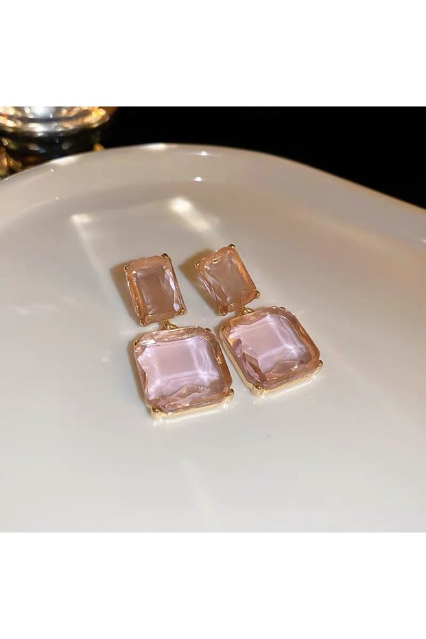 Z3038-2 Transparent Square Glass Crystal Pendant Hanging Earring for Women Bohemia Trendy Geometric
