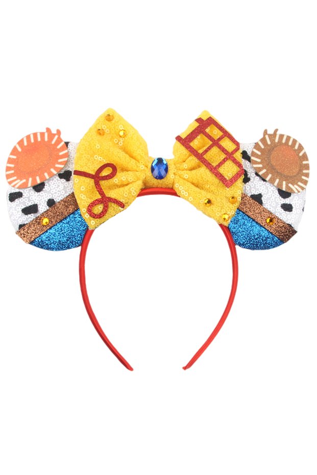 TDMQ115-19 Cartoon Mouse Ear Headband Sequins Bow Hairband Space Astronaut Cowboy Party Hair Accesso