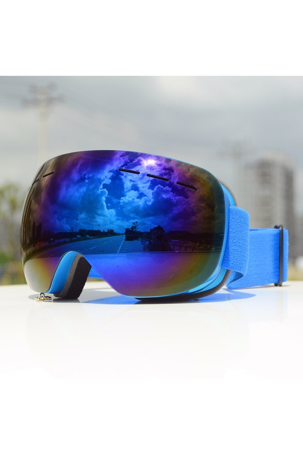 Blue JSJM New Ski Goggles Men Women Double Layers Anti-Fog Big Ski UV400 Glasses Protection Skiing