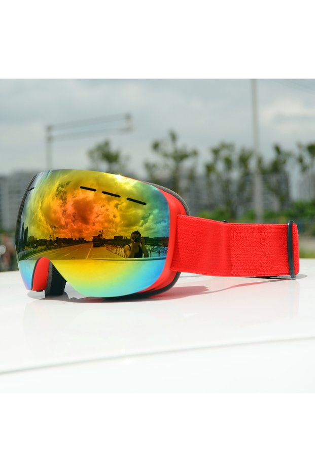Red JSJM New Ski Goggles Men Women Double Layers Anti-Fog Big Ski UV400 Glasses Protection Skiing W