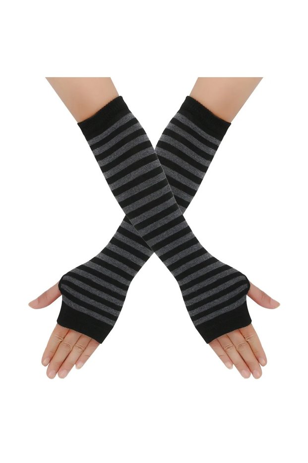 One Size Black Gray Warmer Knitted Long Fingerless Gloves Elbow Mittens Christmas Acces Gift Fashion