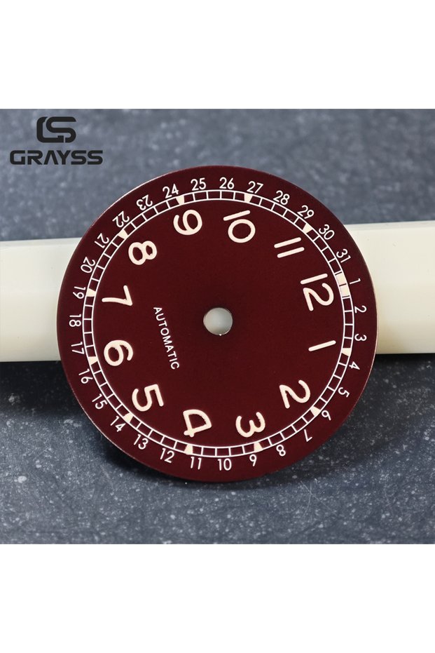 red Nologo Pilot Military Field Dial 28.5mm White Arabic Numerals Markings C3 Spure Lume SKX NH35A N
