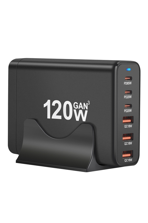 Korean Plug balck New Style 120W GaN Charger 6 Ports USB Type C PD Charger Quick Charge USB3.0 Type
