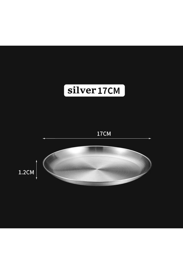 1Pcs Silver 17CM 1Pcs Gold Stainless Steels Metal Round Plate Rust-Proof Shallow Tray Plate Camping