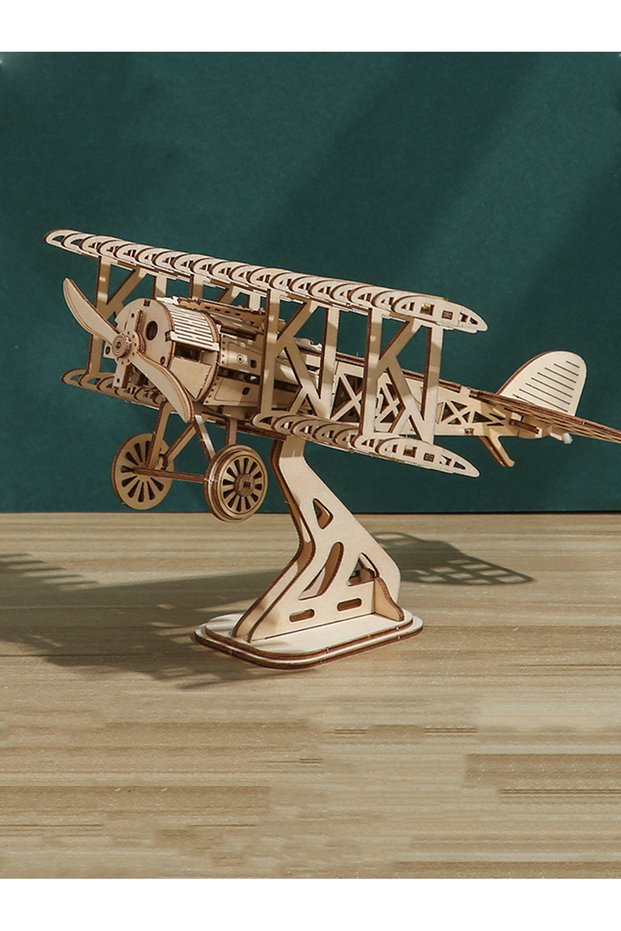 3D Wooden Puzzle Wood DIY Craft Bi-Plane Model kits Handmade Gifts